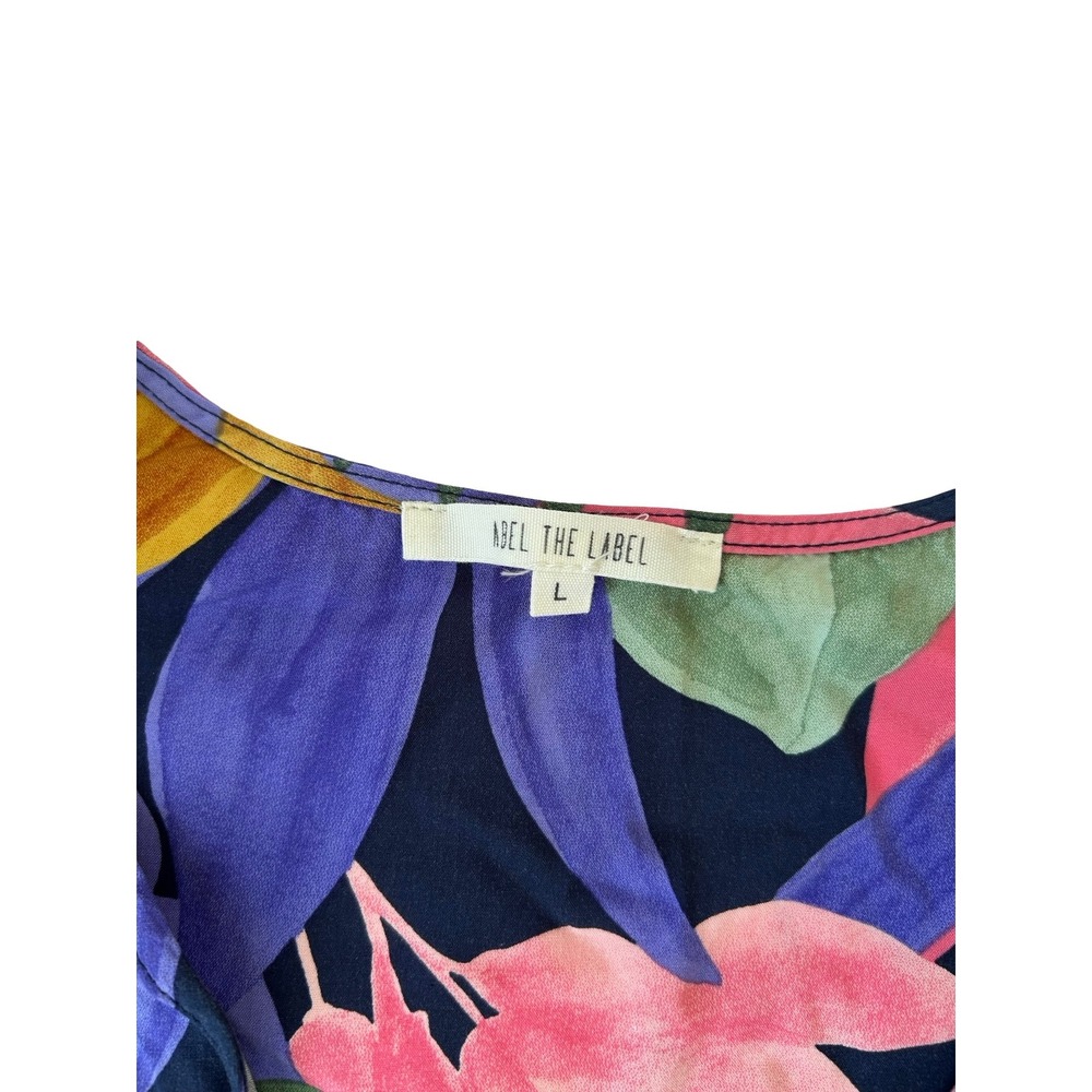 Abel the Label Floral High Low Midi Dress Tropical V-Neck Smocked Waist Large - Picture 4 of 6